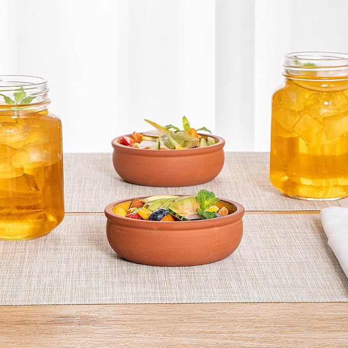 Restaurantware-Terra Tek 6.8 Ounce Terracotta Cazuelas, 2 Yellow Glazed Clay Pots For Cooking - Oven-Ready, Microwavable, Terracotta Serving Pots, Dishwashable, For Cooking And Serving