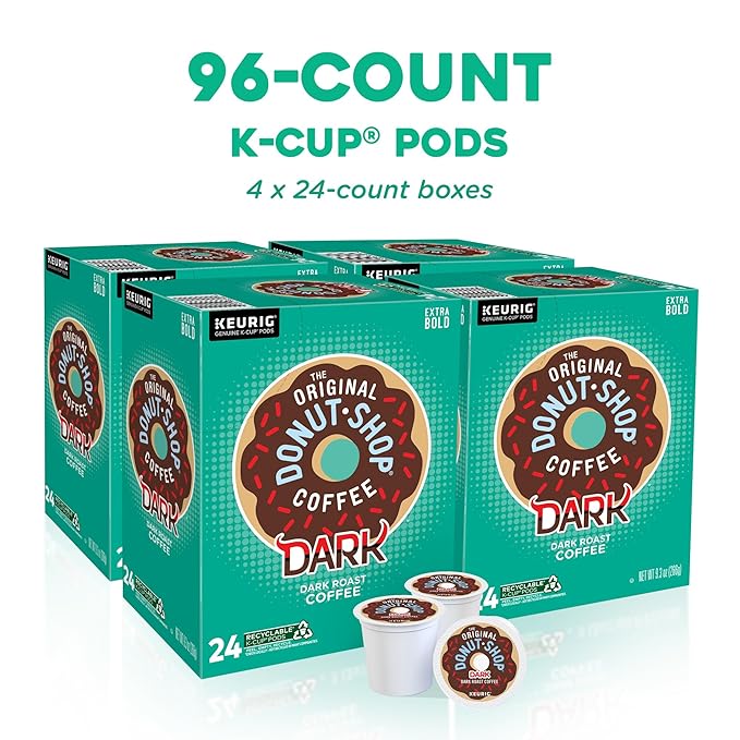 The Original Donut Shop Dark, Single-Serve Keurig K-Cup Pods, Dark Roast Coffee Pods, 96 Count