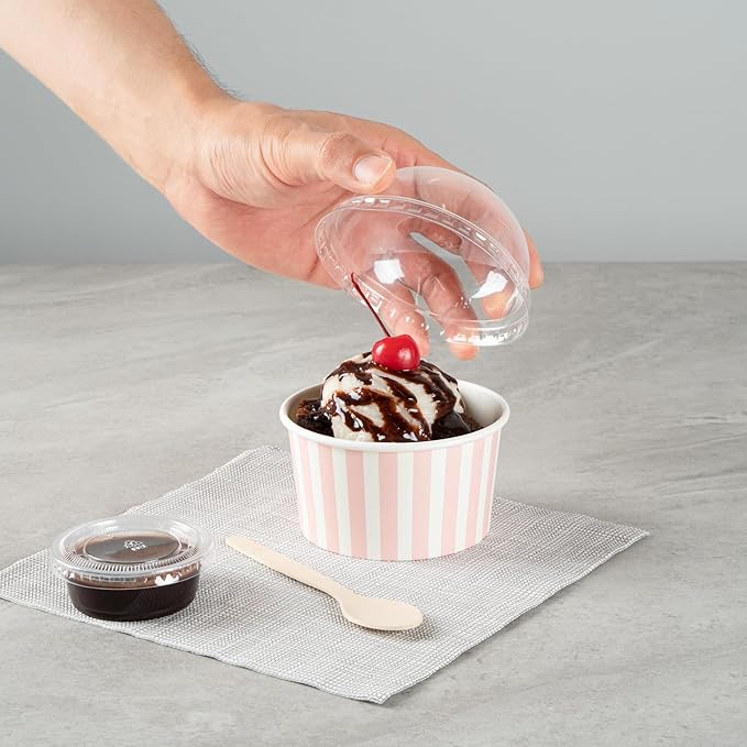 Coppetta 8-Ounce Dessert Cups, 50 Disposable Ice Cream Cups - Lids Sold Separately, Sturdy, Pink And White Paper FroYo Bowls, For Hot And Cold Foods, Perfect For Gelato Or Mousse - Restaurantware