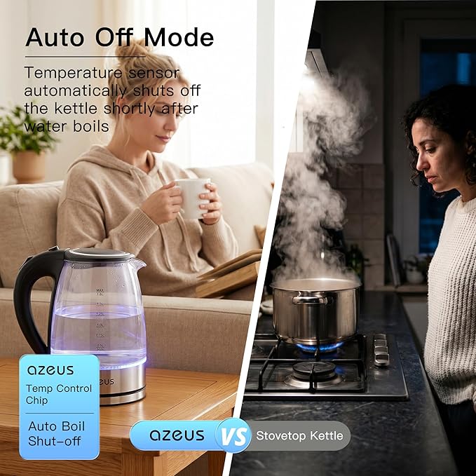 Azeus 1.8L Electric Kettle CX-817 - Fast Boil, Auto Shut-Off, Boil-Dry Protection, 360° Swivel Base - Stainless Steel Water Boiler for Tea, Coffee, and Hot Water
