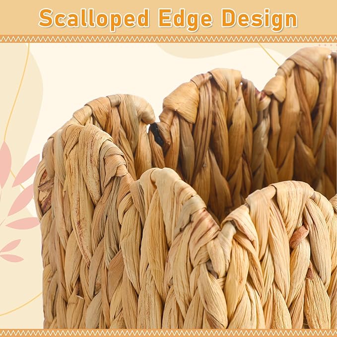 Chunful Hand Woven Scalloped Magazine Basket Natural Water Hyacinth Magazine Holder 15 x 6 x 10 ¼'' Boho Farmhouse Book Organizer for Bathroom, Living Room, Home, Office