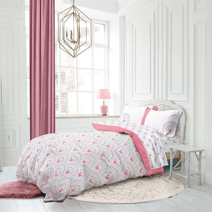 Disney Minnie Mouse Full Sized Comforter Set - 7 Piece Bedding Includes Sheet Set & Pillow Covers - Super Soft Cozy Pink Mandala Bedding