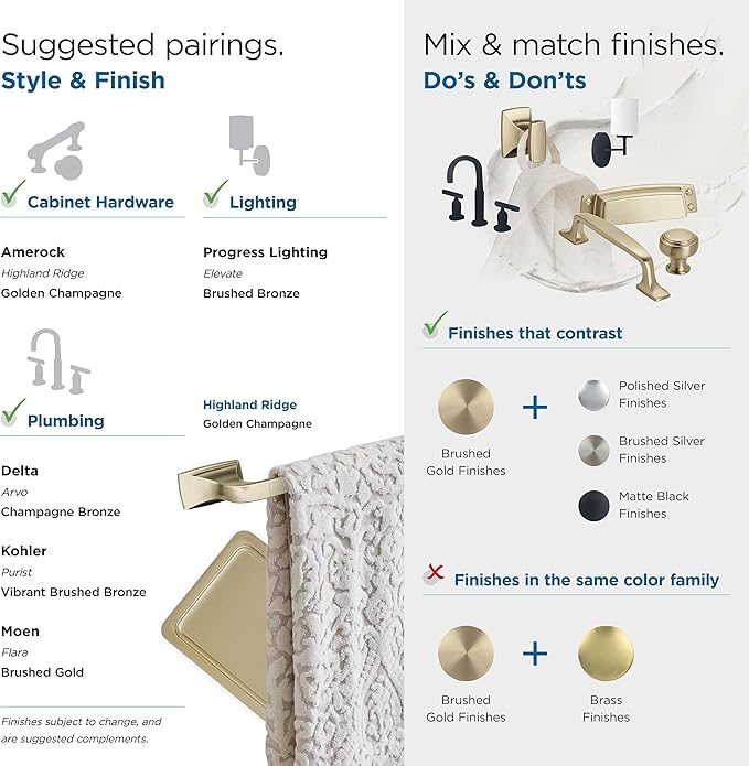Amerock BH36010BBZ | Golden Champagne Single Robe Hook | 2-5/8 in. (67 mm) Length Towel Holder | Highland Ridge | Towel Hook for Bathroom | Bathroom Hardware | Bath Accessories