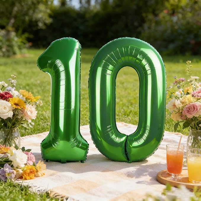 Balloon Numbers 10th Birthday Decorations, 40 Inch Big Foil Balloon for Men & Women, Dark Green Number Balloons for Wedding Memorial Day Birthday Aniversarry Supplies