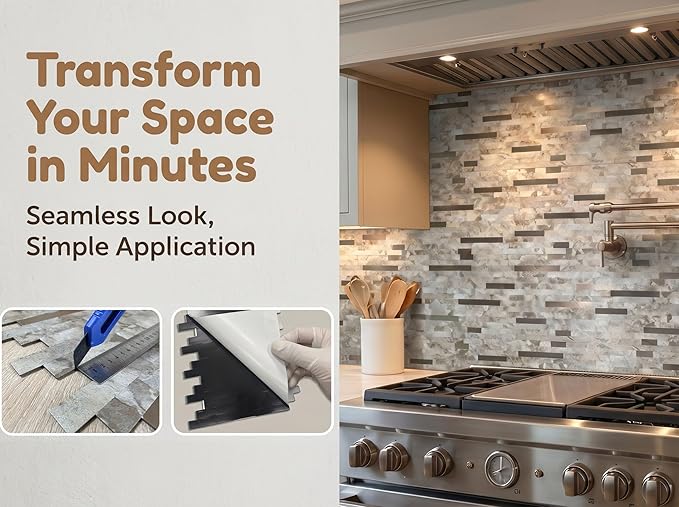 WEIMEISC 10 Sheets Peel and Stick Backsplash Tile for Kitchen, Self-Adhesive Mosaic Tile, Stick on Bathroom Vanities, Fireplace Decor, Laundry Table (Coffee+Bronze)