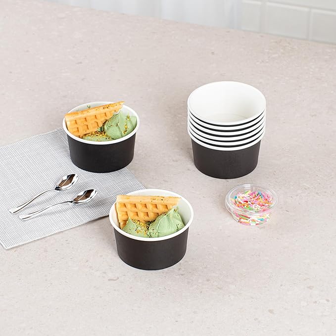 Coppetta 8-Ounce Dessert Cups, 50 Disposable Ice Cream Cups - Lids Sold Separately, Sturdy, Black Paper Frozen Yogurt Bowls, For Hot And Cold Foods, Perfect For Gelato Or Mousse - Restaurantware