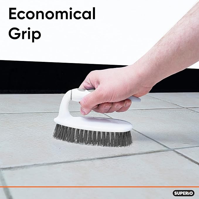 Superio Cleaning Scrub Brush with Stiff Bristles and Comfort Grip Handle, Grey 2 Pack Heavy-Duty Household Utility Scrubber for Kitchen, Bathroom, Shower, Sink, Toilet