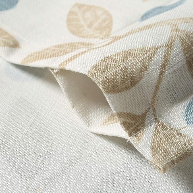 VOGOL Tier Curtains Linen Textured 36 Inches Long Curtains for Kitchen Small Cafe, Birds and Leaf Print Valances Top Pocket Window Drapes for Farmhouse, 2 Panels, 30x36