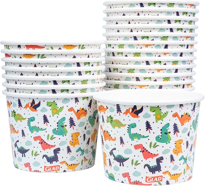 Glad Paper Bowls, 12 Ounces, 20 Count | Dinosaur Design | Disposable | For Kids | Pack of 2