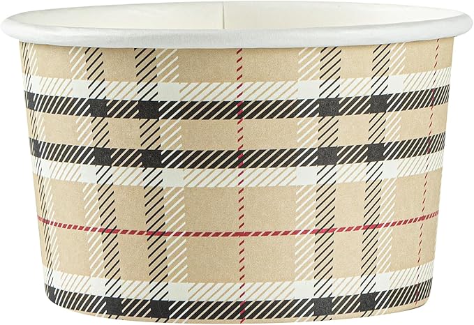 Restaurantware Coppetta 5 Ounce Dessert Cups, 50 Disposable Ice Cream Cups - Lids Sold Separately, Sturdy, Plaid Paper FroYo Bowls, For Hot And Cold Foods, Perfect For Gelato Or Mousse