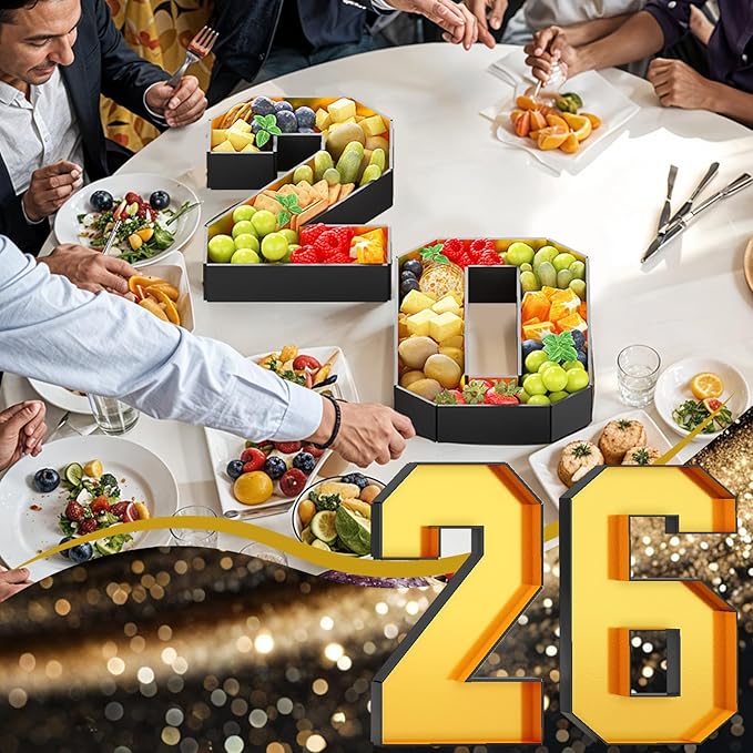 2026 Fillable Numbers for Charcuterie 13.8'' Cardboard Number Black Gold 2026 Shaped Board Trays for New Year Graduation Party Decorations Food Candy Paper Mache Cupcake Pans Cookies Box Container