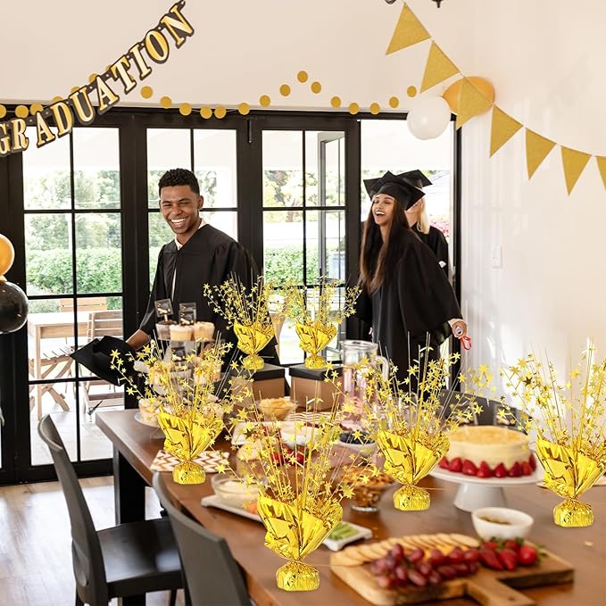 18 Pack 2026 Graduation Table Centerpiece Decoration Metallic Foil Spray Centerpiece Glitter Star Brust Table Topper Decoration for Graduation Birthday New Year Holiday Party Supplies (Gold)