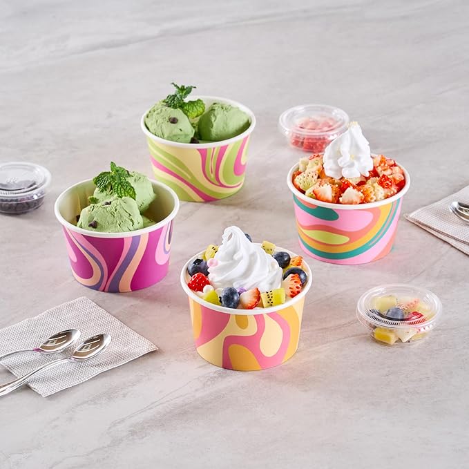 Coppetta 8 Ounce Dessert Cups, 200 Greaseproof Ice Cream Cups - Lids Sold Separately, For Hot And Cold Foods, Tropical Twist Paper Yogurt Bowls, Disposable, Sturdy - Restaurantware