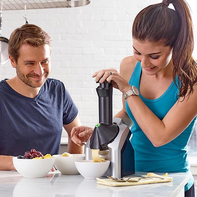 Yonanas Classic Frozen Fruit Soft Serve Maker for Healthy Vegan and Dairy-Free Treats, 200W Red Machine with 36 Recipes, BPA Free, Easy to Clean, Quick and Simple to Use