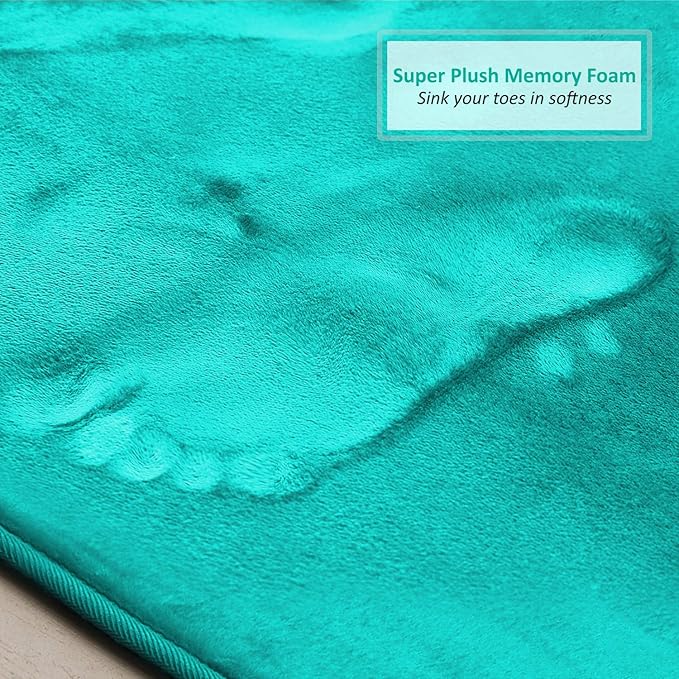 Clara Clark 2 Piece Bathroom Rugs Bath Mat Set, Velvet Memory Foam Bath Mats for Bathroom - Non-Slip, PVC Backing Bath Rugs, Washable - Dries Quickly, Teal