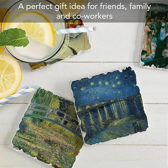 Thirstystone Impressionists 4 Pack Assorted Tumbled Tile Stone Coasters with Protective Cork Backing Manufactured in The USA Absorbent Easily Wipes Clean