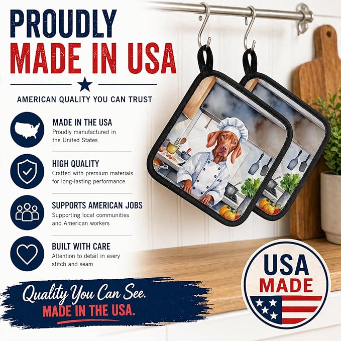 Caroline's Treasures Vizsla The Chef Pair of Pot Holders Kitchen Heat Resistant Pot Holders Sets Oven Hot Pads for Cooking Baking BBQ, 7 1/2 x 7 1/2