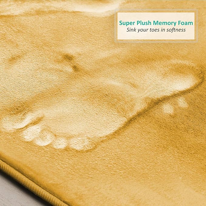 Clara Clark Bathroom Rug Set, 3 Piece Velvet Memory Foam Bath Mats with Non-Slip PVC Backing, Gold