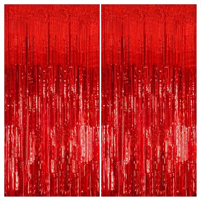 KatchOn, Large Red Streamers for Red Party Decoration - Pack of 2 | Graduation Fringe Backdrop for Nurse Graduation Decorations 2026 | Foil Fringe for Carnival, Casino Theme Party Decorations
