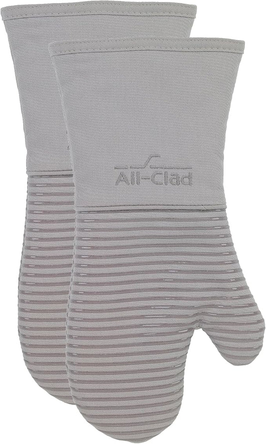All-Clad Silicone Oven Mitts: Heat Resistant up to 500 Degrees - 100% Cotton & Silicone, 14"x7" Oven Mitt for Kitchen and Barbeque, 2-Pack, Titanium
