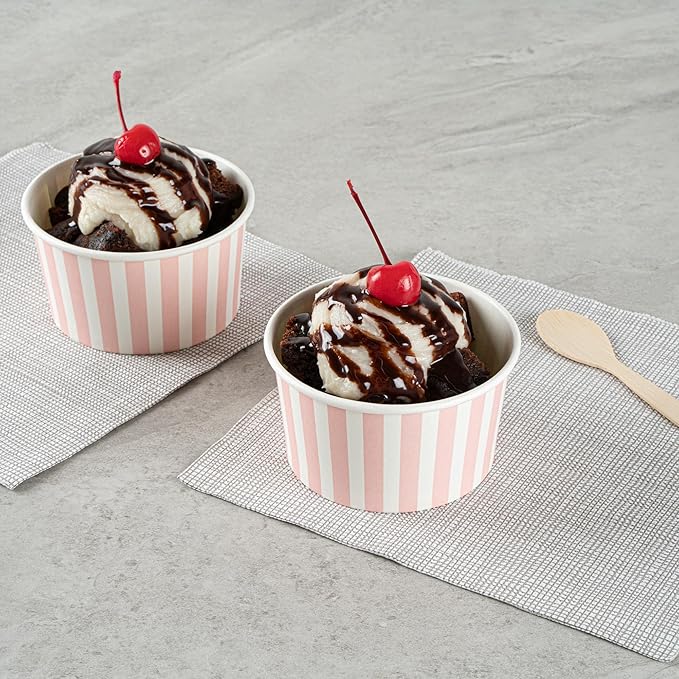 Coppetta 8-Ounce Dessert Cups, 50 Disposable Ice Cream Cups - Lids Sold Separately, Sturdy, Pink And White Paper FroYo Bowls, For Hot And Cold Foods, Perfect For Gelato Or Mousse - Restaurantware