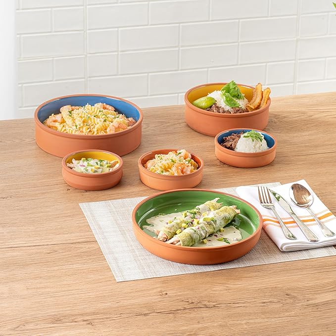 Restaurantware-Terra Tek 34 Ounce Terracotta Cazuelas, 2 Green Glazed Clay Pots For Cooking - Oven-Ready, Microwavable, Terracotta Serving Pots, Dishwashable, For Cooking And Serving