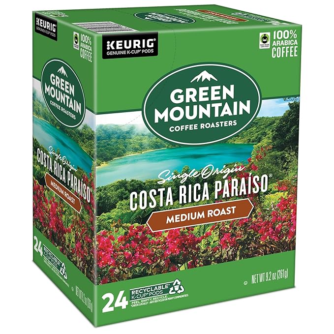 Green Mountain Coffee Roasters Costa Rica Paraiso, Single-Serve Keurig K-Cup Pods, Medium Roast Coffee Pods, 96 Count