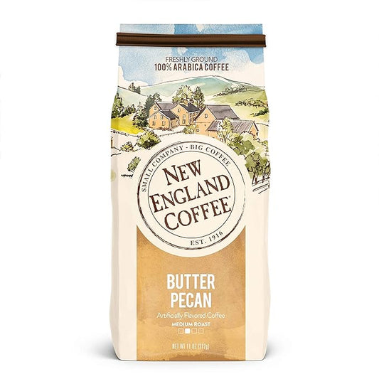 New England Coffee Butter Pecan Medium Roast Ground Coffee, 11oz Bag (Pack of 1)