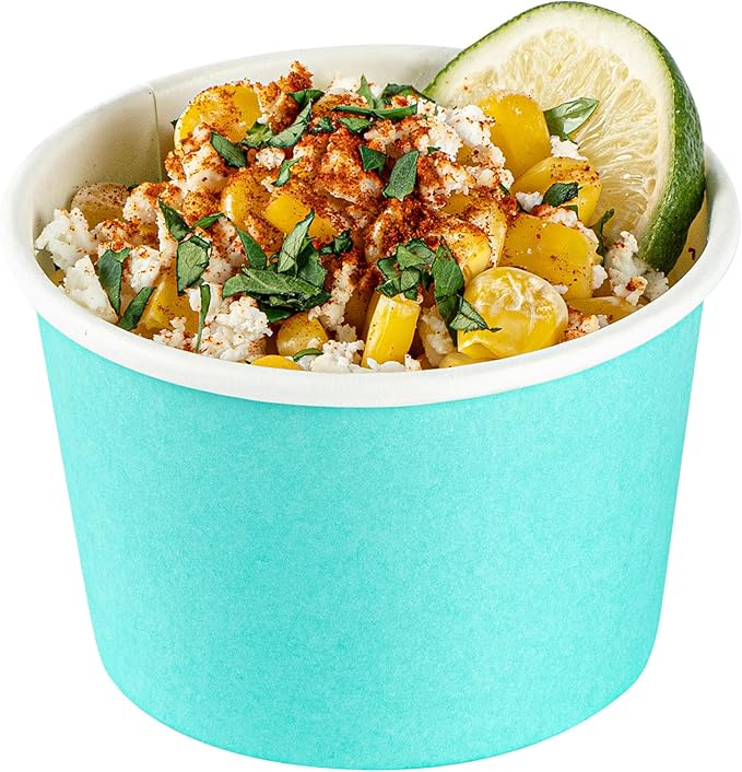 Coppetta 4 Ounce Dessert Cups, 200 Disposable Ice Cream Cups - Lids Sold Separately, Heavy-Duty, Turquoise Paper Frozen Yogurt Bowls, For Hot And Cold Foods - Restaurantware