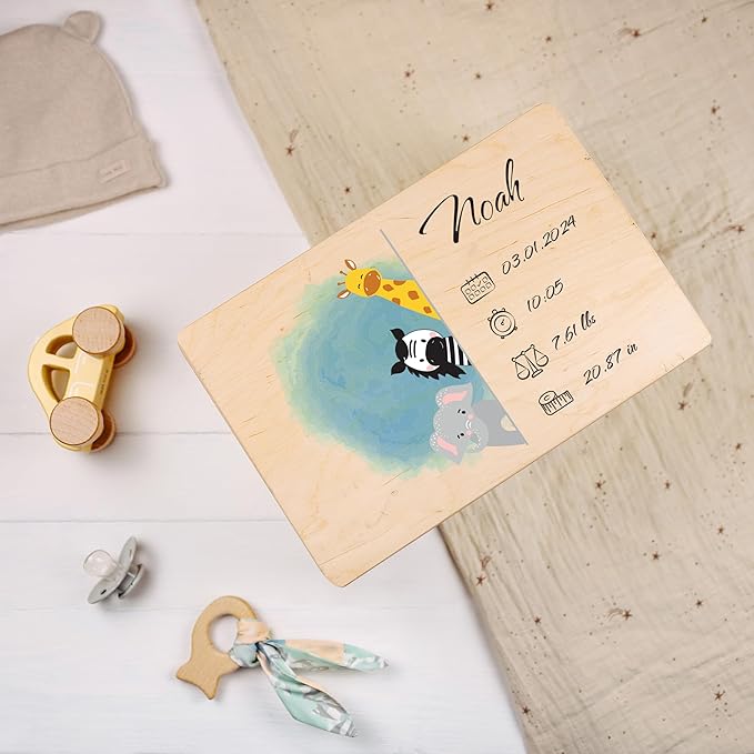 Creative Deco Personalized Wooden Storage Box Baby Memory Box | 11.8 x 7.87 x 5.51 in (+-0.5) | Hinged Lid Handle Engraving | Unpainted Gift Box | Rough UNSANDED Keepsake Souvenir Chest