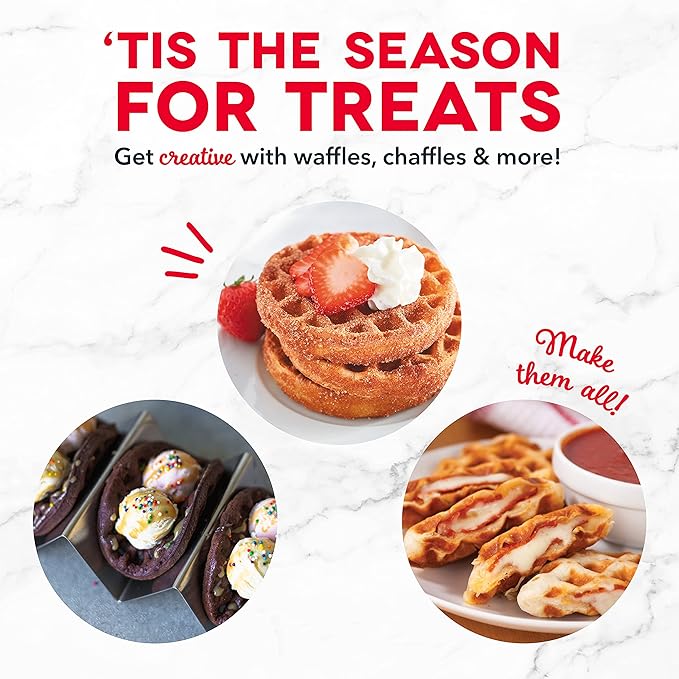 Dash Mini Waffle Maker- Mini Machine for Creative Homemade Treats - Nonstick Iron with Unique Print Design - Stylish Waffle Machine - Holiday 2-Pack - Red & Metallic Blue