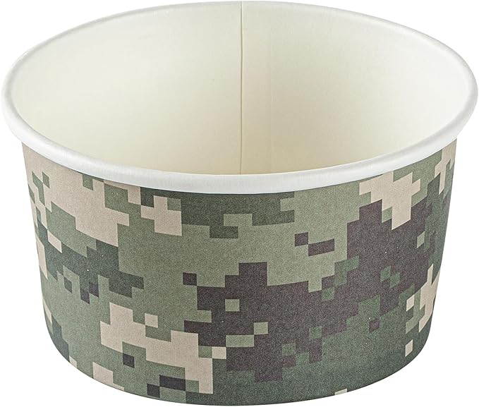 Coppetta 8 Ounce Dessert Cups, 80 Disposable Ice Cream Cups - Lids Sold Separately, Sturdy, Camouflage Paper FroYo Bowls, For Hot And Cold Foods, Perfect For Gelato Or Mousse - Restaurantware