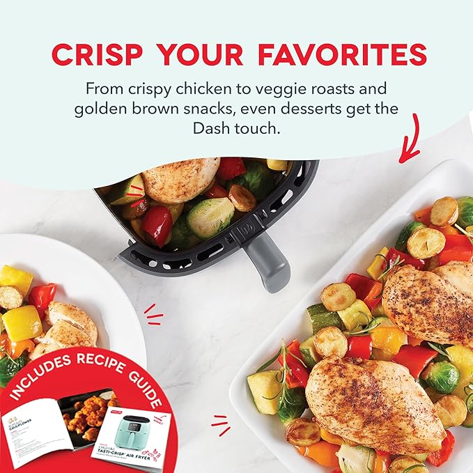 Dash Tasti-Crisp™ Digital Air Fryer – 2.6 Quart Small Compact Mini Air Fryer for French Fries, Nuggets & More, 1-2 People, Auto Shut Off, Adjustable Temp, Dishwasher Safe Parts - Grey