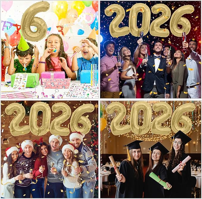 2026 Balloons, 2026 Number Balloons, 40 Inch Large Foil Graduation Balloon 2026 Numbers for Graduation Decorations Class of 2026, Birthday, Anniversary, New Year Eve Party Decorations, Matt Gold