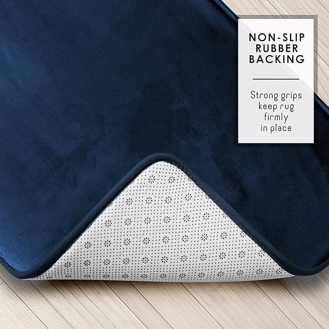 Clara Clark Bathroom Rugs, Velvet Memory Foam Bath Mat, Non-Slip, Machine Washable Bath Rugs - Dries Quickly, Ultra Soft Plush Bath Mats for Bathroom, 17 x 24, Royal Blue