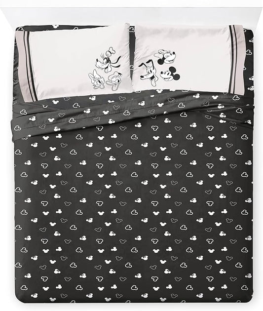Jay Franco Kids Sheet Set with Fitted, Flat Sheets & Pillow Cover - Ultra-Soft Bedding with Pillowcase for Room Decor, Black - Mickey and Friends, 4 Piece Queen
