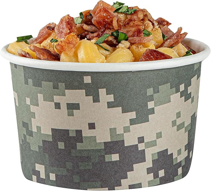 Restaurantware Coppetta 5 Ounce Dessert Cups, 200 Disposable Ice Cream Cups - Lids Sold Separately, Sturdy, Camouflage Paper FroYo Bowls, For Hot And Cold Foods, Perfect For Gelato Or Mousse