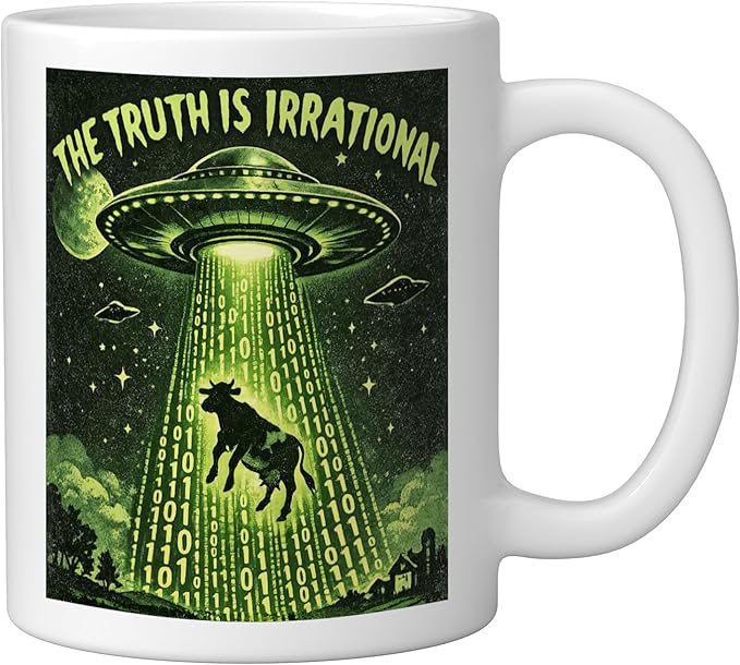 UFO The Truth Is Irrational Cow Abduction 3.14 Math Pi Day Ceramic Mug, White