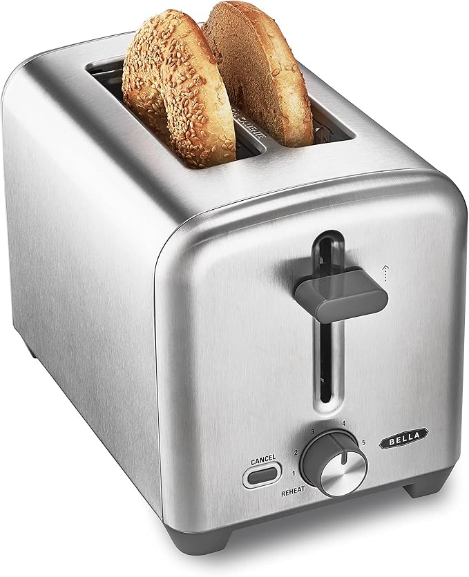 bella Stainless Steel 2 Slice Toaster with Extra Wide Slots & Removable Crumb Tray - 6 Browning Options,Auto Shut Off & Reheat Function - Toast Bread,Bagel-& Waffle,(Pack of 6)