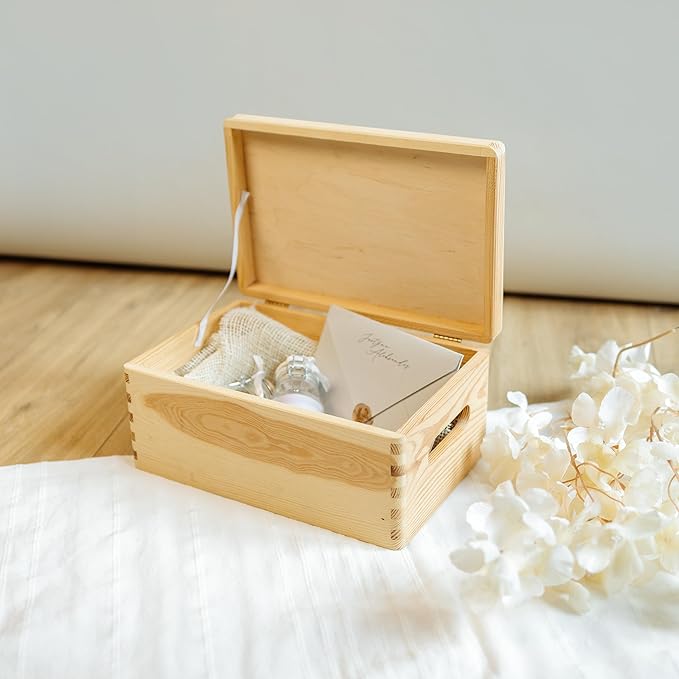 Creative Deco Personalized Wooden Storage Box Wedding Box | 11.8x7.87x5.51in (+-0.5) | Multiple Choice | Hinged Lid Handles Engraving | Gift Box | Rough UNSANDED Keepsake Souvenir Chest
