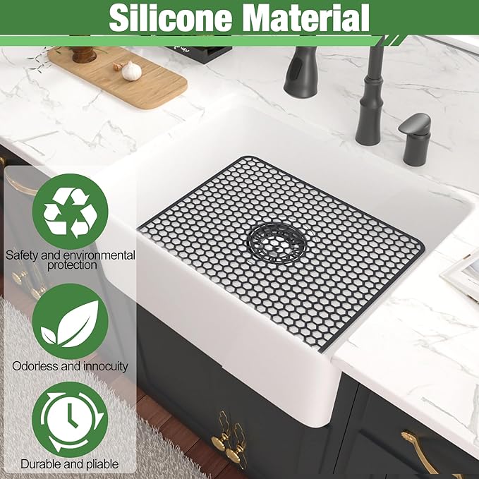 Sink Protectors Mat - 12"x12" Kitchen Sink Pad for Bottom of Basin for Protection of Stainless Steel and Tableware, Farmhouse Rubber Basin Mat Protector - Dark Gray