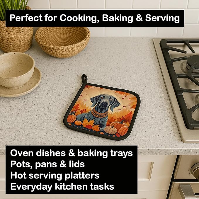 Caroline's Treasures DAC1078PTHD Weimaraner Fall Pair of Pot Holders Kitchen Heat Resistant Pot Holders Sets Oven Hot Pads for Cooking Baking BBQ, 7 1/2 x 7 1/2