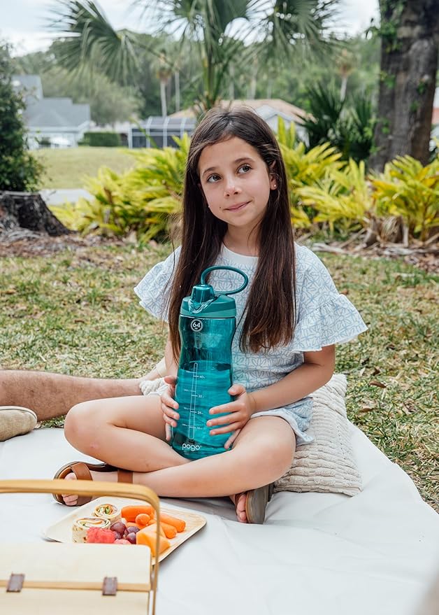 Pogo Plastic Water Bottle with Chug Lid and Carry Handle, Reusable, BPA Free, Dishwasher Safe, Perfect for Travel, School, Outdoors, and Gym | 18oz, 32oz, 40oz, 64oz