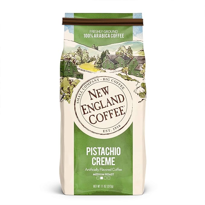 New England Coffee Pistachio Creme Medium Roast Ground Coffee, 11oz Bag (Pack of 1)