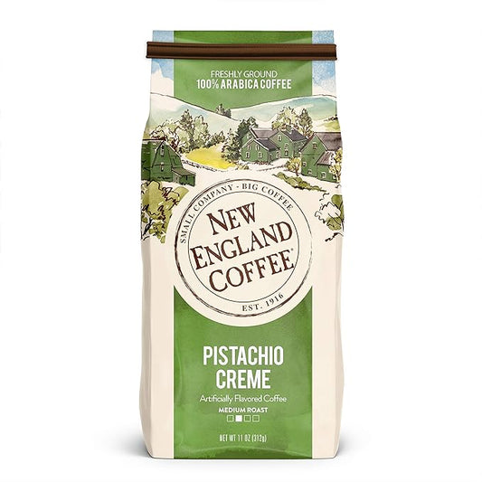 New England Coffee Pistachio Creme Medium Roast Ground Coffee, 11oz Bag (Pack of 1)