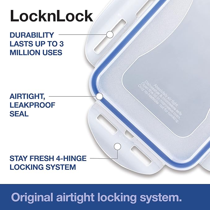 LocknLock Easy Essentials Pantry Food Storage Container Set/Food Storage Bin Set, Rectangular, BPA-free/Dishwasher Safe, 4 Piece - Clear