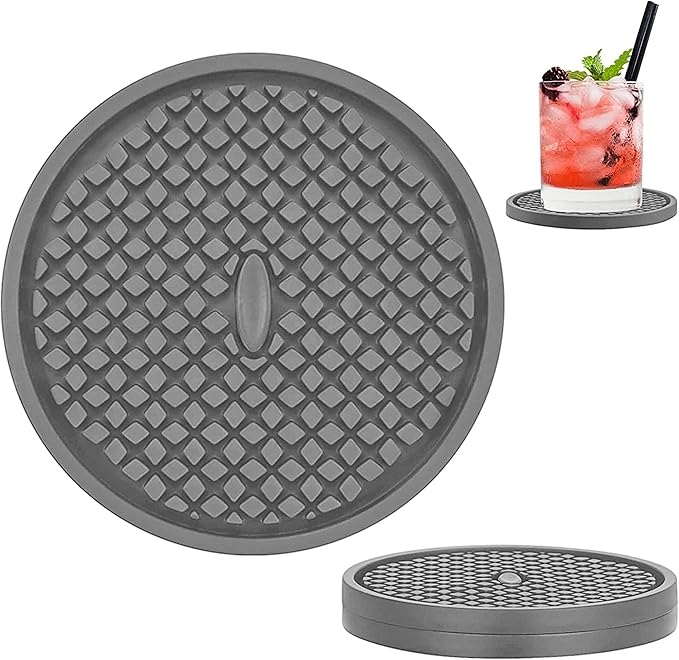 Silicone Coasters for Drinks, Non‑Slip Spill‑Proof Heat Resistant Coasters Set of 4, Reusable Washable Table Protection for Home Decor Kitchen Office, Bar(4Pack,Gray)