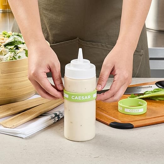 Restaurantware Silicone Squeeze Bottle Bands 1 Count 2.75 Inch Dishwasher Safe Condiment Identification Band, Caesar Green Non-Slip Label Band for Condiment Labeling at Restaurants, Food Trucks