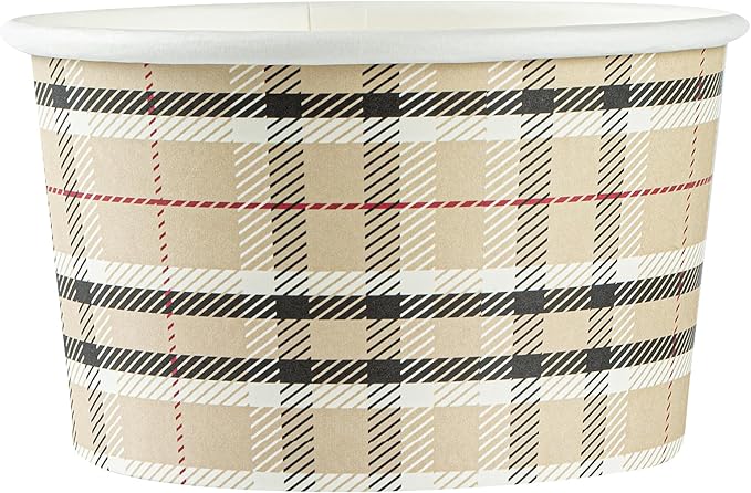 Restaurantware Coppetta 12 Ounce Dessert Cups, 200 Disposable Ice Cream Cups - Lids Sold Separately, Sturdy, Plaid Paper FroYo Bowls, For Hot And Cold Foods, Perfect For Gelato Or Mousse