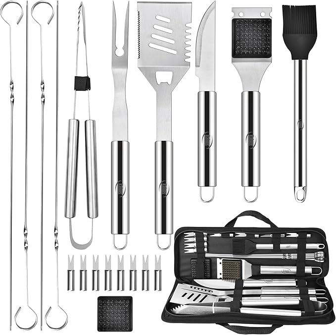 Kaluns Grilling Accessories, Mens Valentines Day Gifts for Him, Heavy Duty Stainless Steel Grill Set BBQ Grill Accessories for Outdoor Grill with Storage Case and Apron, Best Gifts for Men Dad
